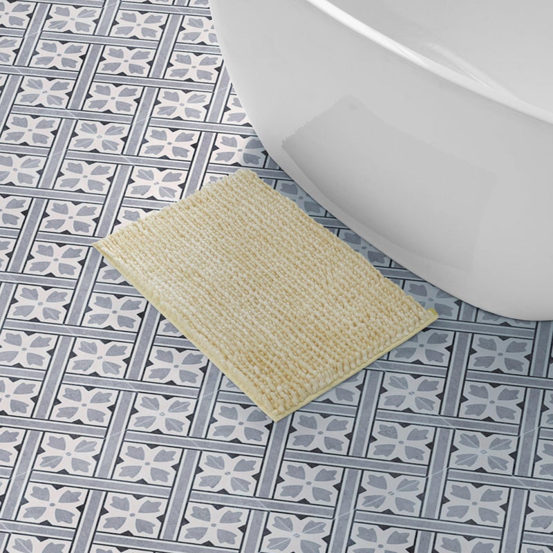 Laura Ashley Butter Chenille Bath Rug, Absorbent Shaggy Bathroom Mat, Non Slip Plush Carpet Rugs for Tub and Sink - (17" x 24") Yellow - Image 1